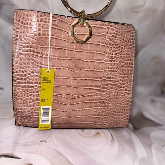 Gianni Bini taupe “Nellie”Crocodile Square bag with Gold hoop Handles nwt - Picture 1 of 9